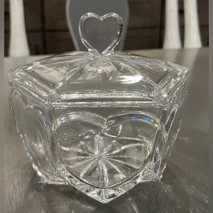 Vintage Bohemia Hexagon Shaped Lead Crystal Candy Dish Hearts